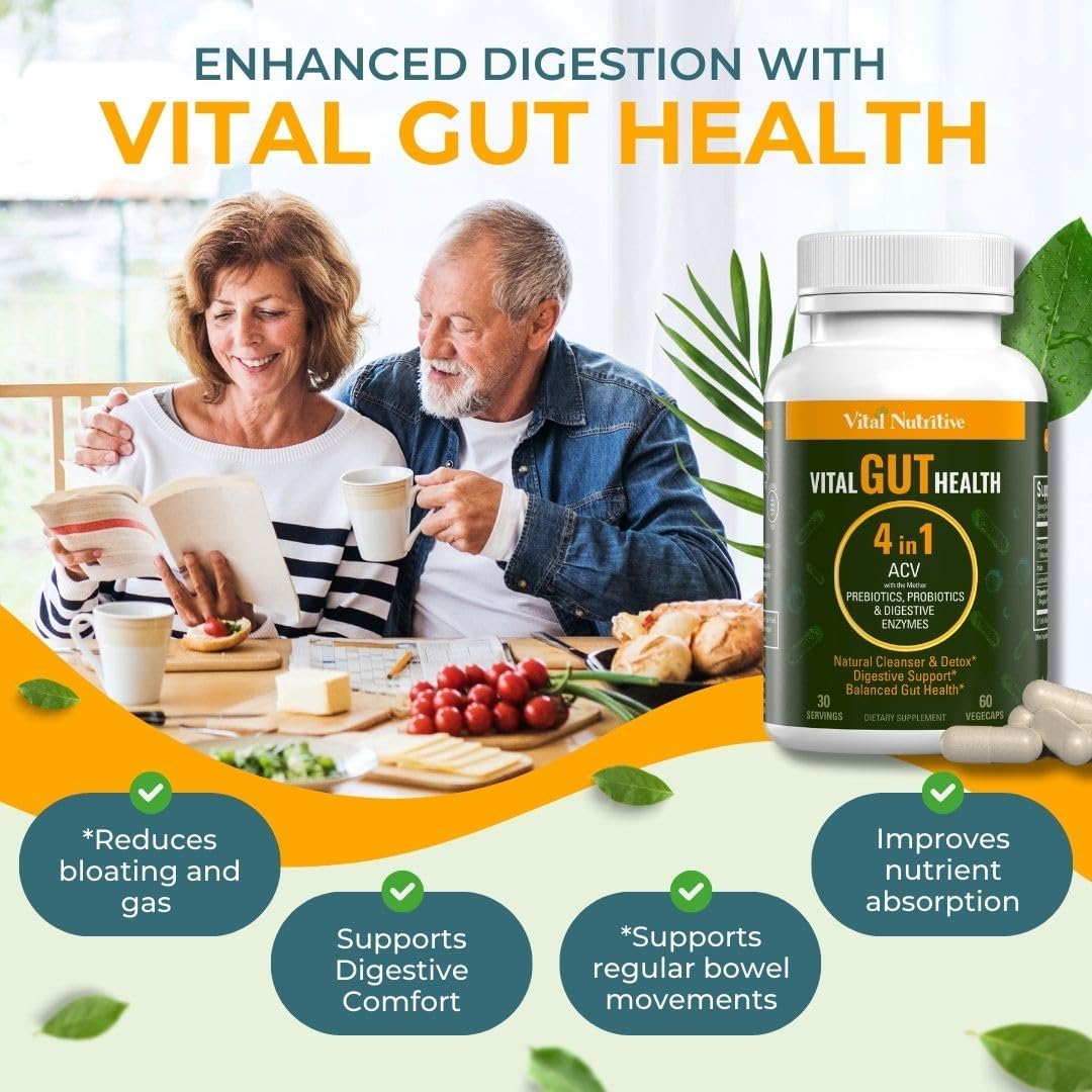 Vital Gut Health 4in1 Formula with Apple Cider Vinegar, Prebiotics & Probiotics, Digestive Enzymes for Strong Immunity Support and Complete Gut and Digestion Support- 30 Days Supply - Image 4