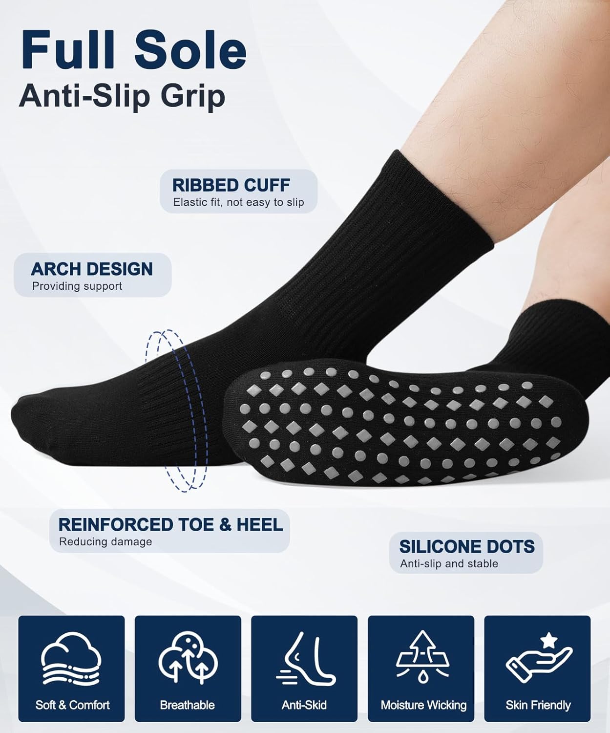 Non Slip Grip Socks for Men Women Crew Grippy Socks for Hospital Pilates Yoga,Gifts for Seniors Elderly - Image 4