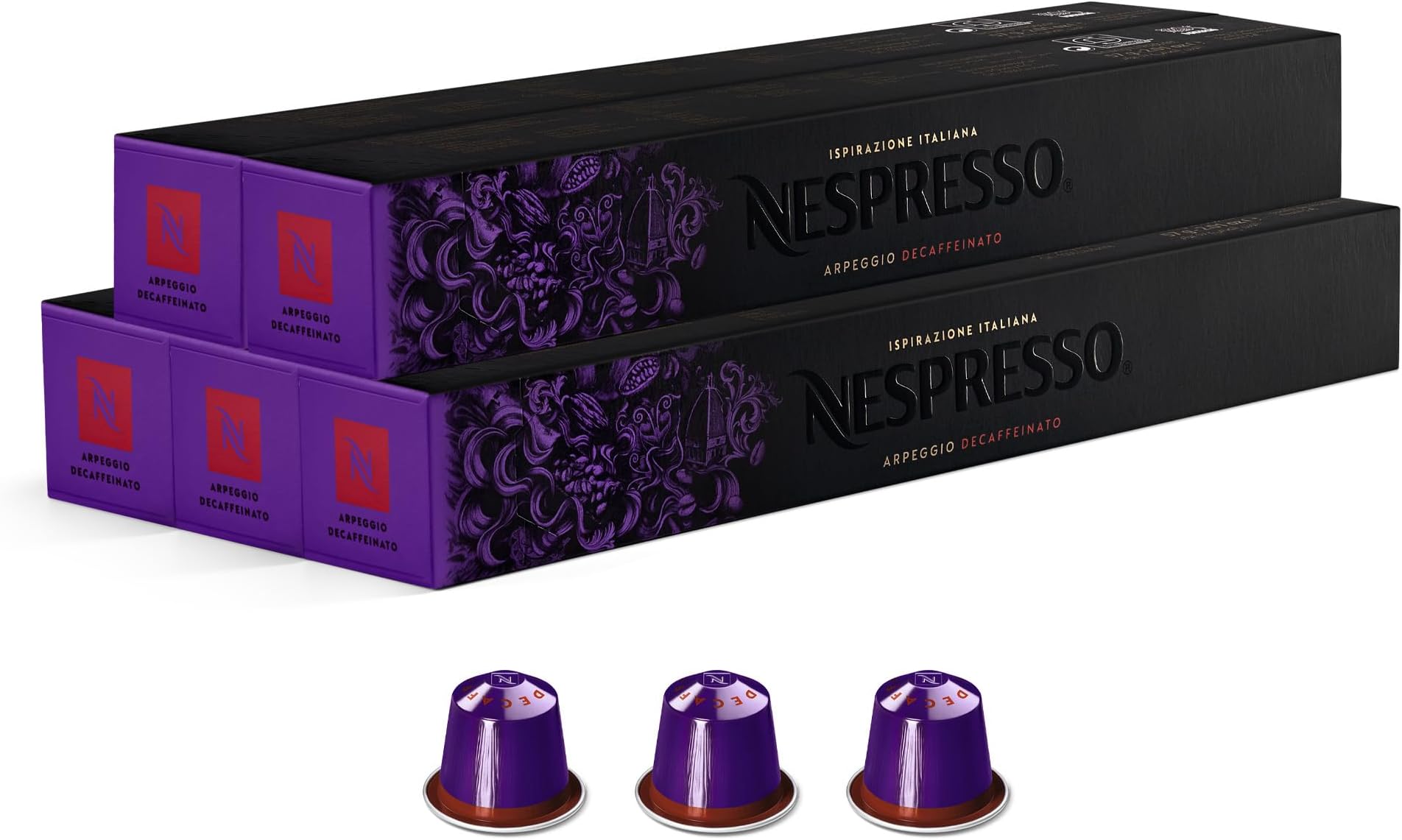 Nespresso Original Arpeggio Decaffeinato Coffee Pods 50 pack – Decaf Coffee Pods for Nespresso Original coffee Machines, Intensity 9. Rich Espresso & Lungo Coffee.