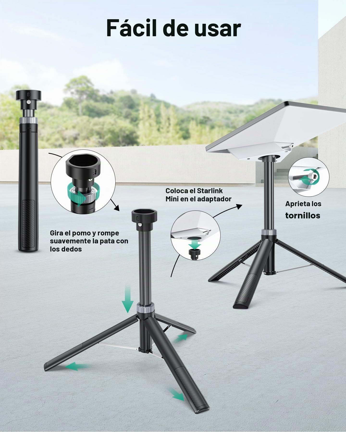 Trípode Portátil para Mini Antena Satelital, Compatible con Starlink Mini, Soporte de Montaje de Aluminio Plegable para Camping, Viajes y Autocaravanas