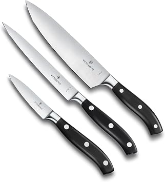 VICTORINOX  Chef Set Professional Grade Knife Set 3-Piece Set Black Premium Class Robustness and Sharp Cutting Edge Features Grand Maitre Forged 7.7243.2