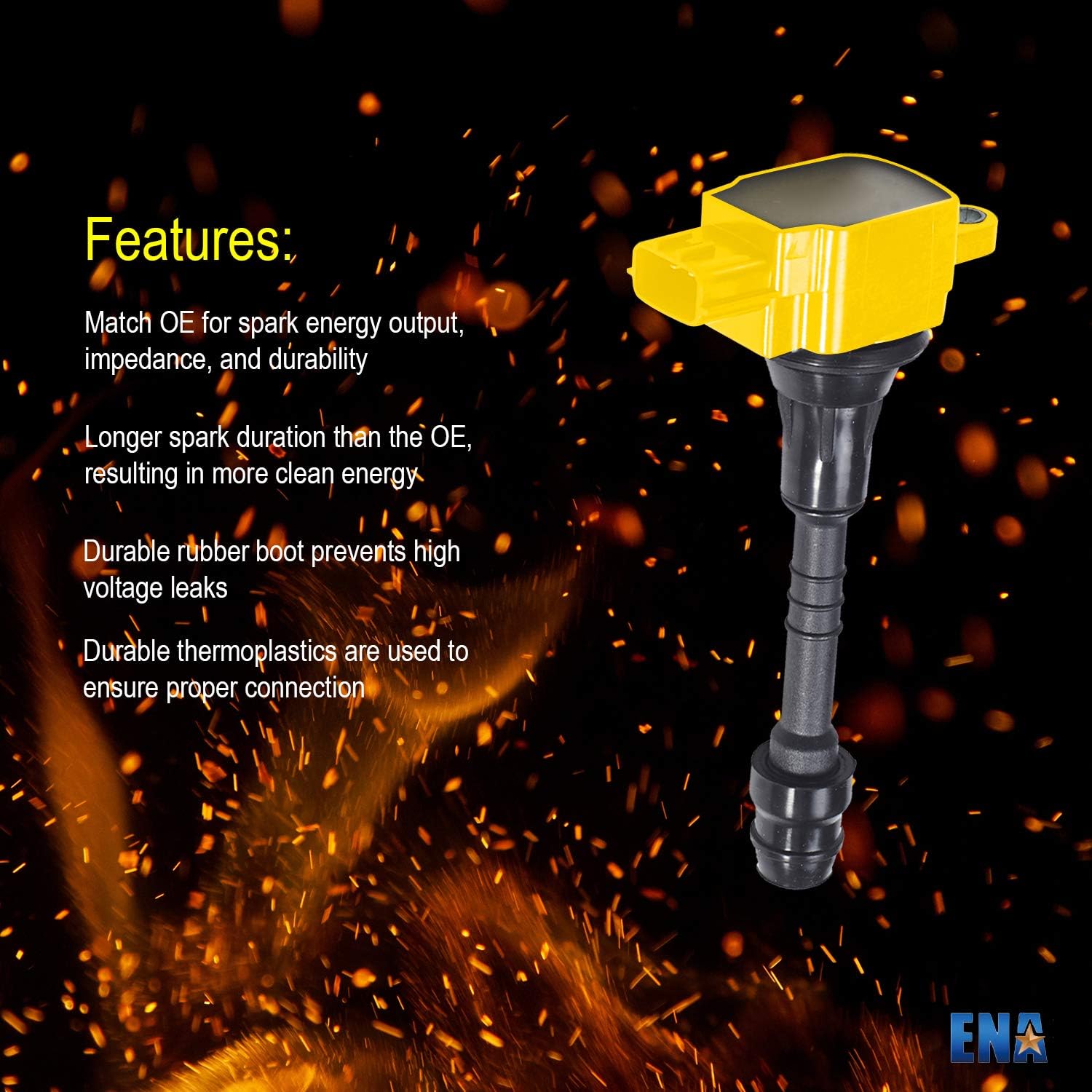 ENA Set of 4 Yellow Ignition Coil Pack 1.8 Compatible with Nissan 2002 2003 2004 2005 2006 Sentra, 2001-2005 Almera 1.8L L4 Coils Replacement for UF351 UF548 5C1394 224336N015 224486N015 C647 C730