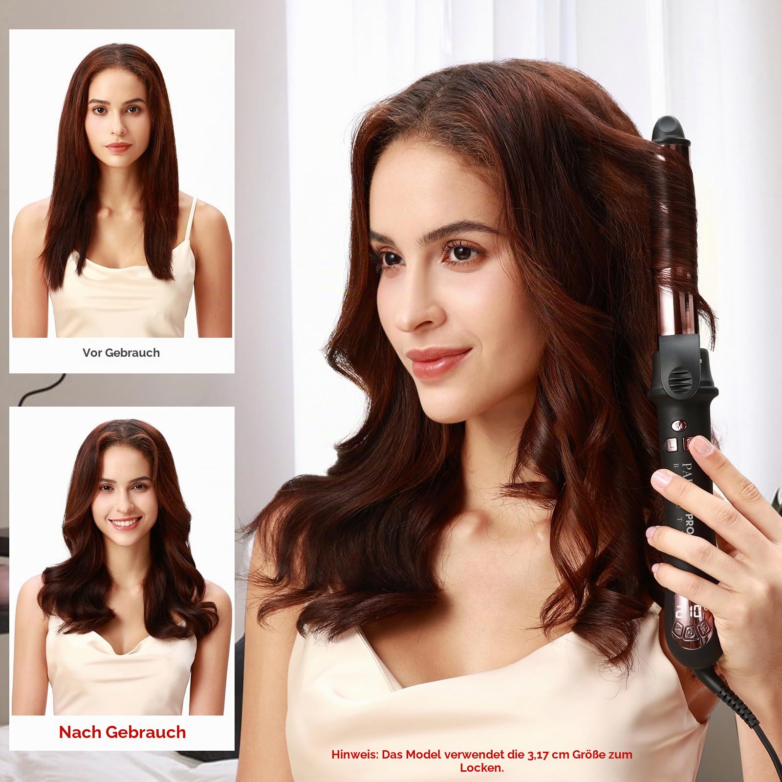 360° Rotierender Lockenstab Automatisch, PARWIN PRO BEAUTY Lockenstab Curling Iron 25mm, Nano-Titan-Beschichtung, Hair Curler mit LCD Display, 120-210℃