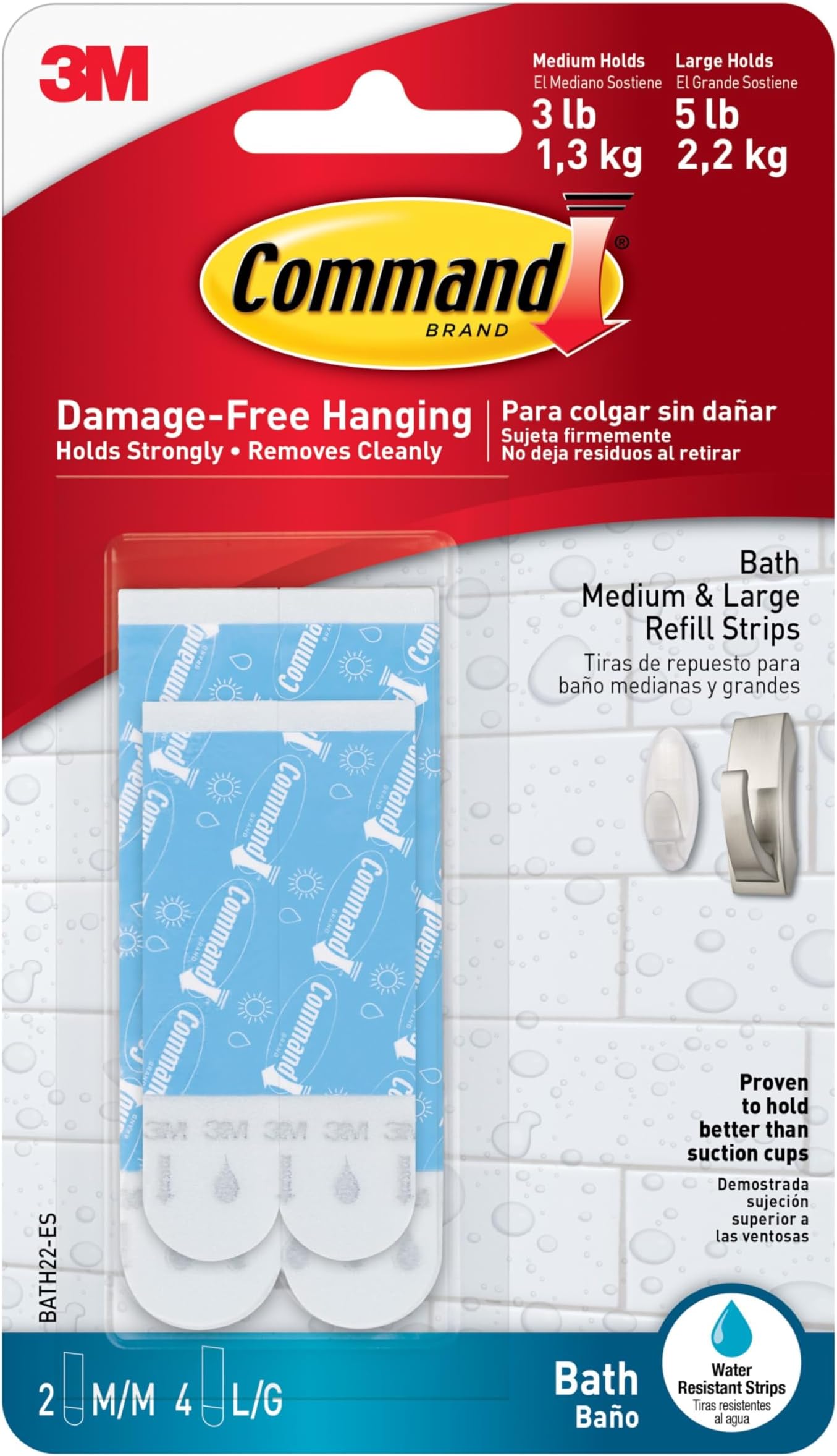 Command Bath Water Resistant Refill Strips, 2-Medium and 4-Large Strips (BATH22-ES-E)