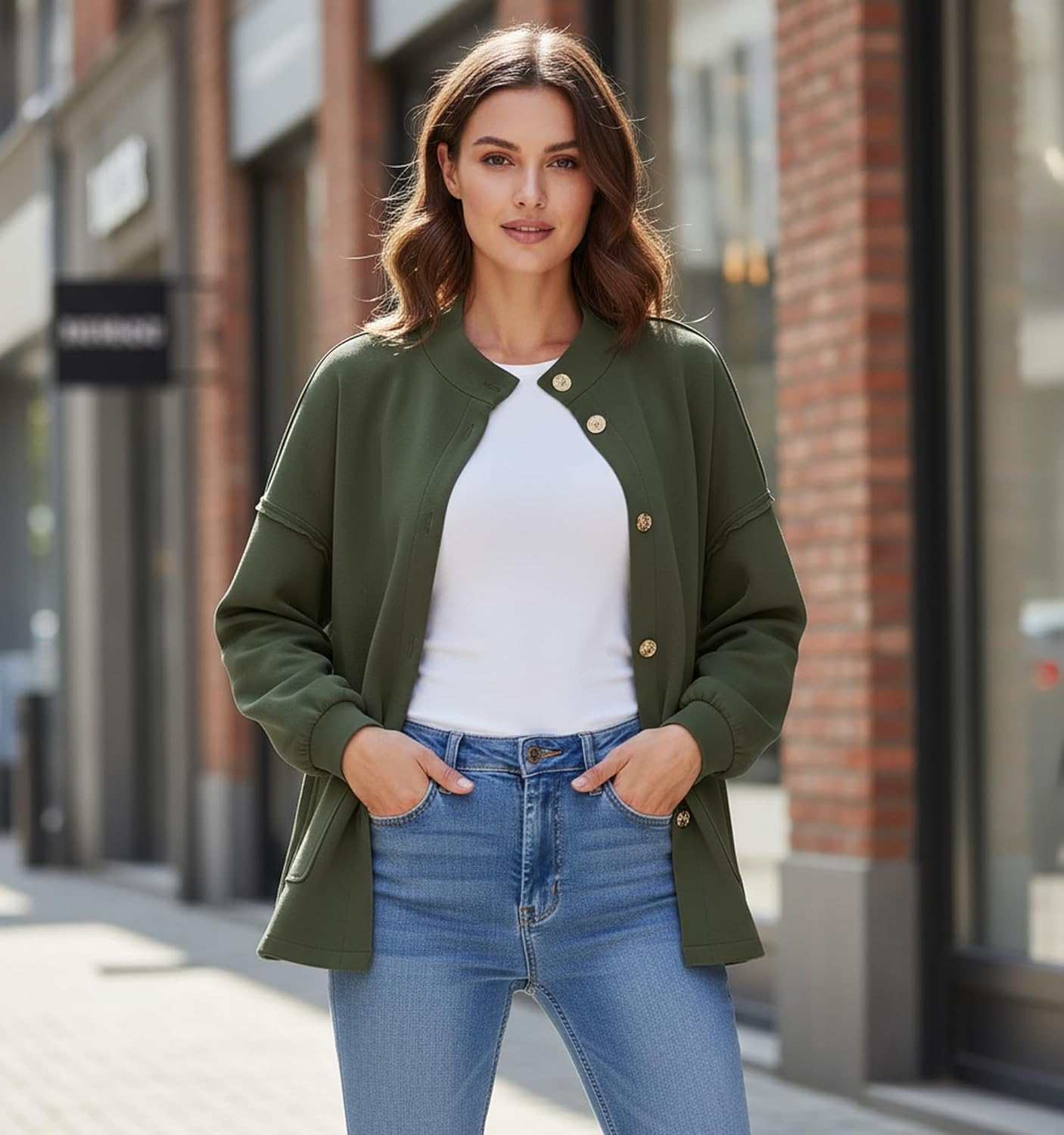 Disamer Jackets for Women Fall Fashion 2026 Casual Bomber Jacket Varsity Lantern Long Sleeve Outerwear Button Down Coat - Image 5