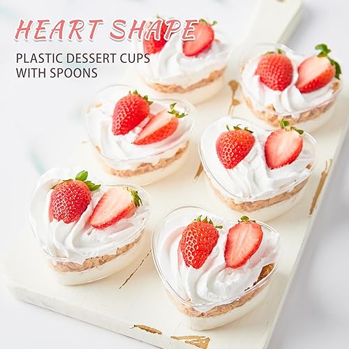 Miniatura 5 de Qeirudu Vasos de postre en forma de corazón de 5 onzas con cucharas, paquete de 50 mini tazas de plástico para parfait para fiesta del día de San
