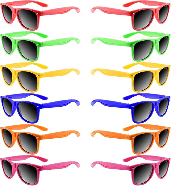MIAHART Kids Sunglasses Bulk Neon Colors Party Glasses Favors for Boys and Girls Summer Beach Pool Party Birthday Party Stuffers, 6 Colors