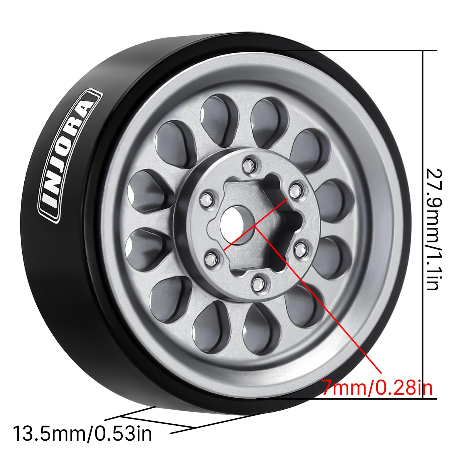INJORA 1.0 Beadlock – Llanta De Aluminio CNC Para Coches RC Crawler, Compatible Con TRX4M, AX24, SCX24, FMS FCX24, Tamaño 1/18 Y 1/24, Color Gris