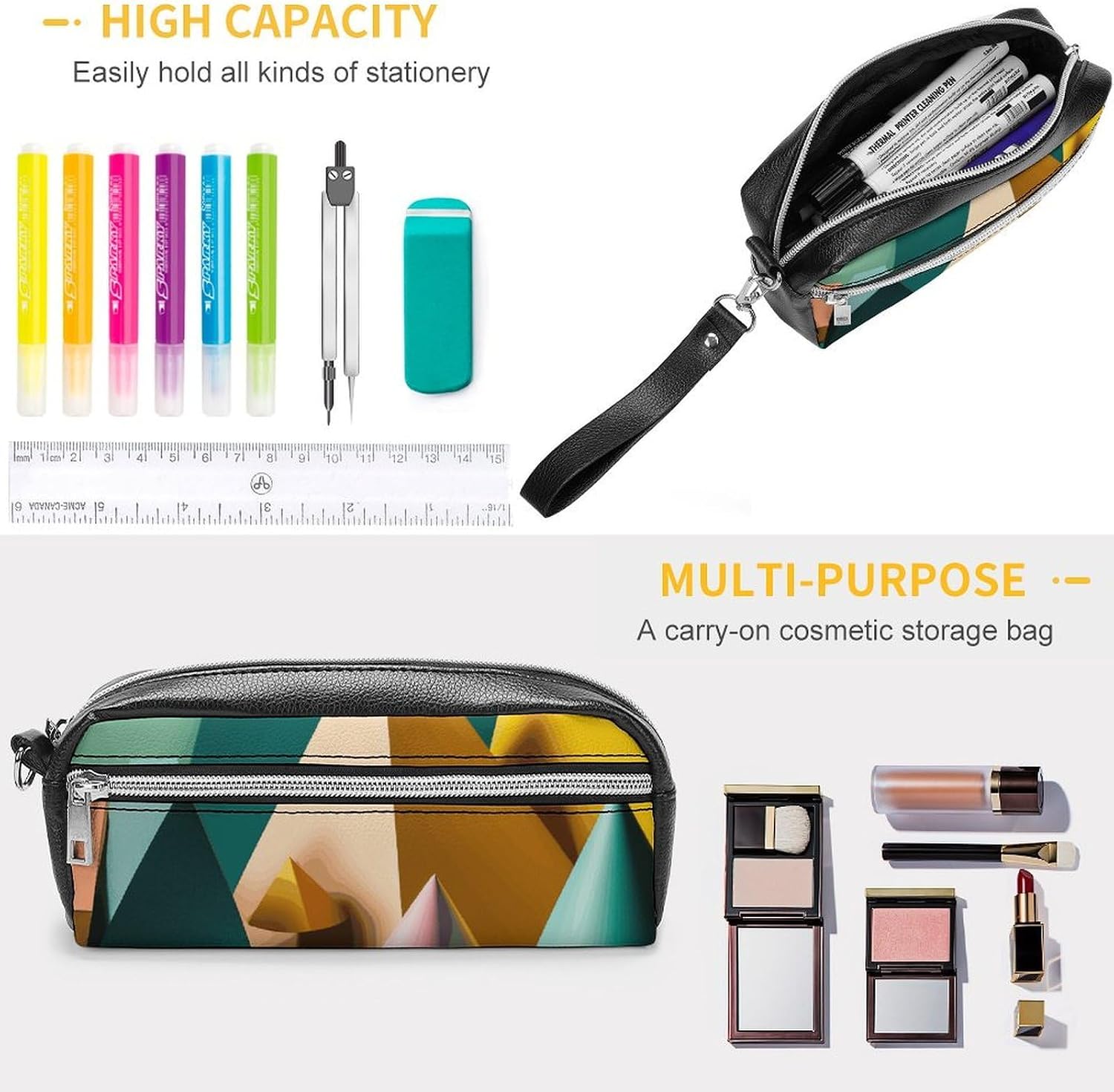 Makeup Bag for Women Travel Toiletry Pouch Portable Pencil Case with Zipper image 3
