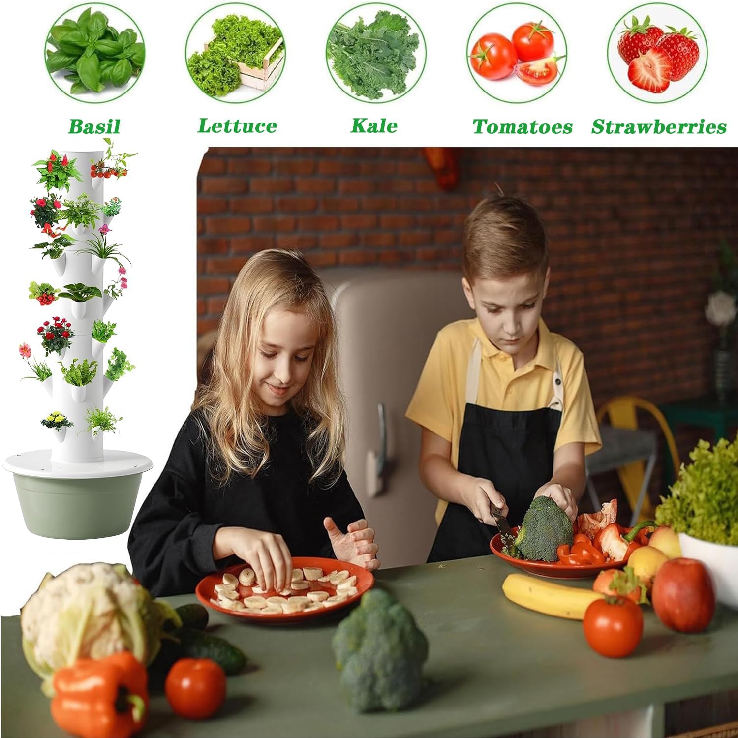 Indoor Hydroponics Growing System Tower - Vertical Garden Planter Kit with Pump, Movable Water Tank & 5 Layers for Smart Indoor Gardening, Home Hydroponic System