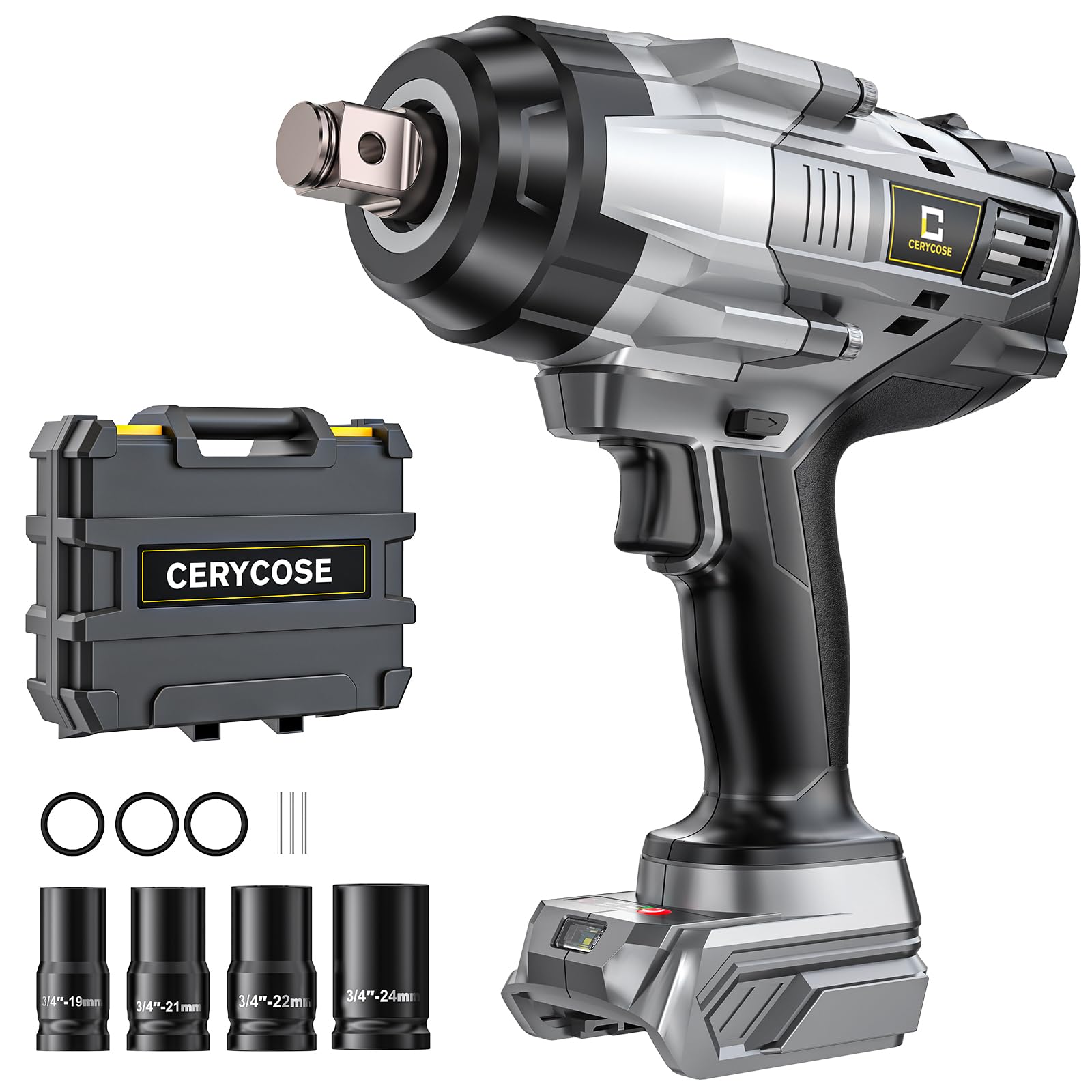 Cerycose 3/4" Cordless Impact Wrench Compatible with DeWalt 20V Battery, 1850 Ft-lbs (2500N·m) High Torque Brushless Impact Driver, 4 Sockets &amp; Carrying Case, Heavy Duty for Trucks, Cars &amp; Mowers