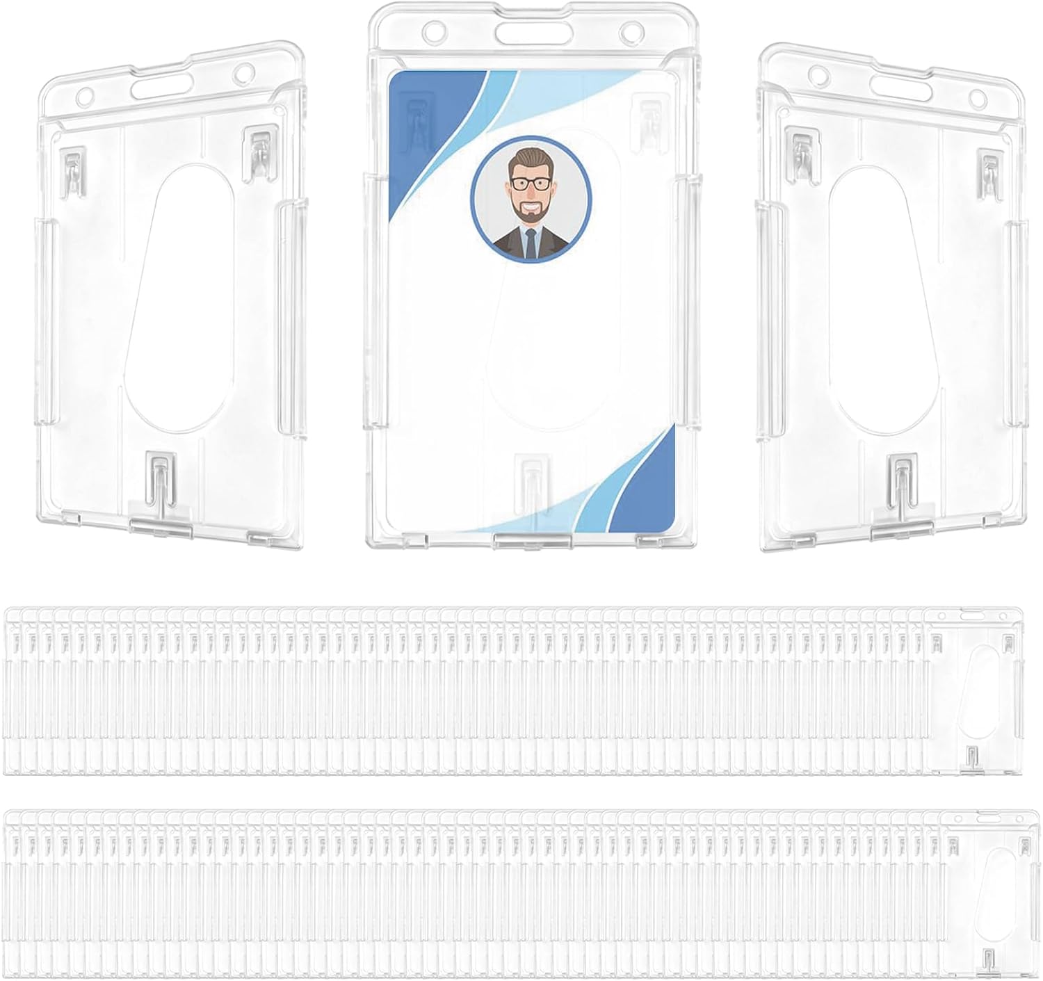 120 Pcs Hard Plastic Badge Holder with Thumb Slot Vertical Clear Card Holder Dual Sided ID Protector Holders for School Office Badge Passes and Driver's Licenses