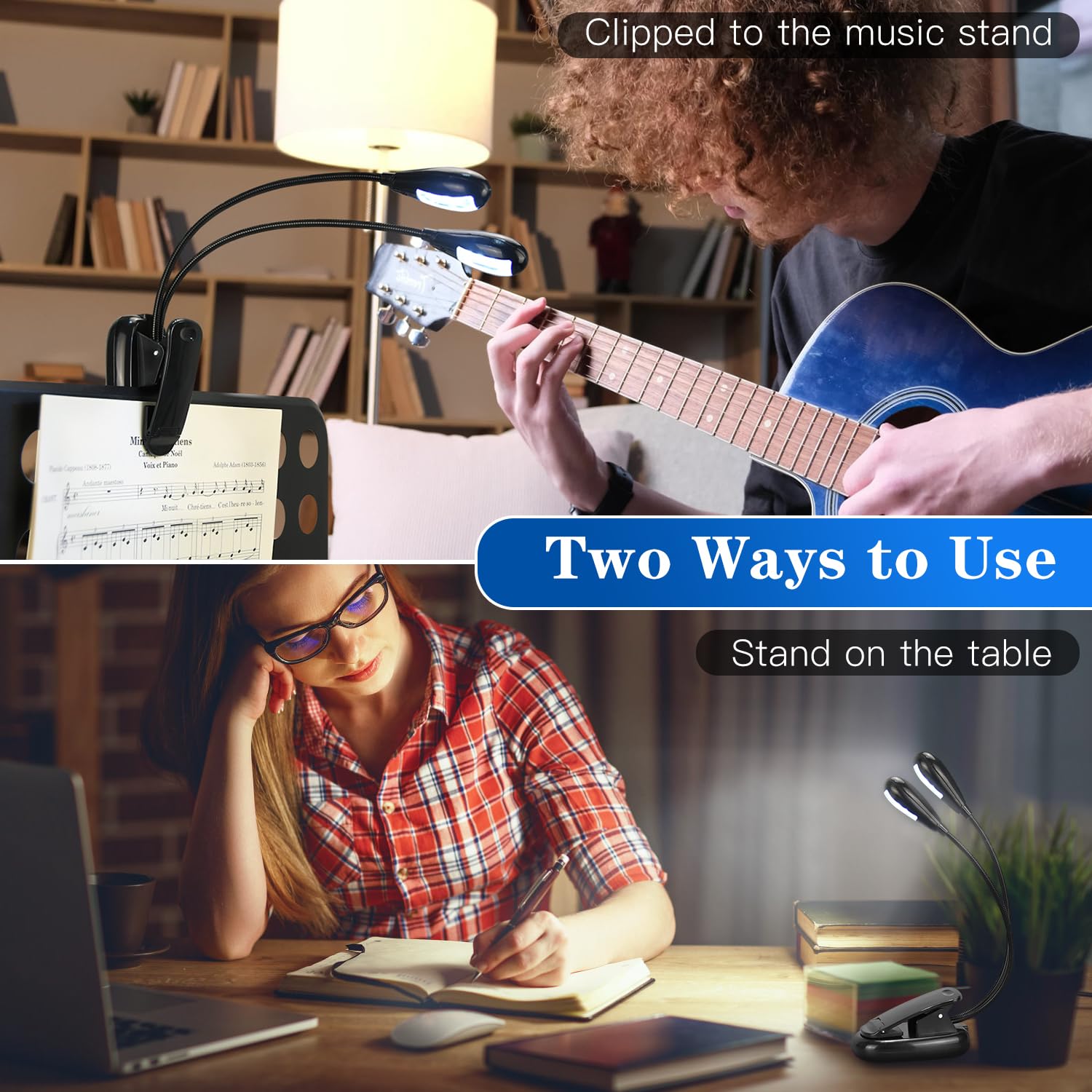 DkOvn Leggio per spartiti con luce di supporto, leggio regolabile con borsa per il trasporto, ricaricabile tramite USB, 8 LED, per lettura, chitarra, violino (leggio e luce)