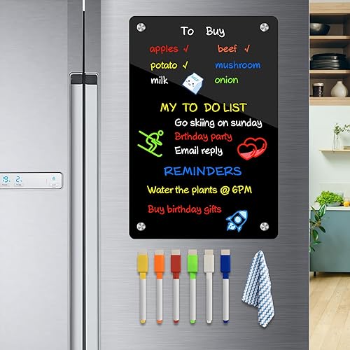 Pizarra magnética acrílica de borrado en seco de 8 x 12 pulgadas para refrigerador, calendario magnético de acrílico transparente para refrigerador,