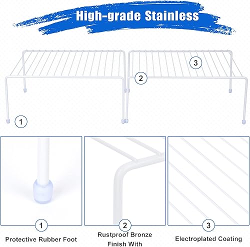 Miniatura 4 de Estante de almacenamiento para gabinetes de cocina, patas de plástico, (13.1 x 10.2 pulgadas), metal de acero, acabado resistente al óxido, tazas,
