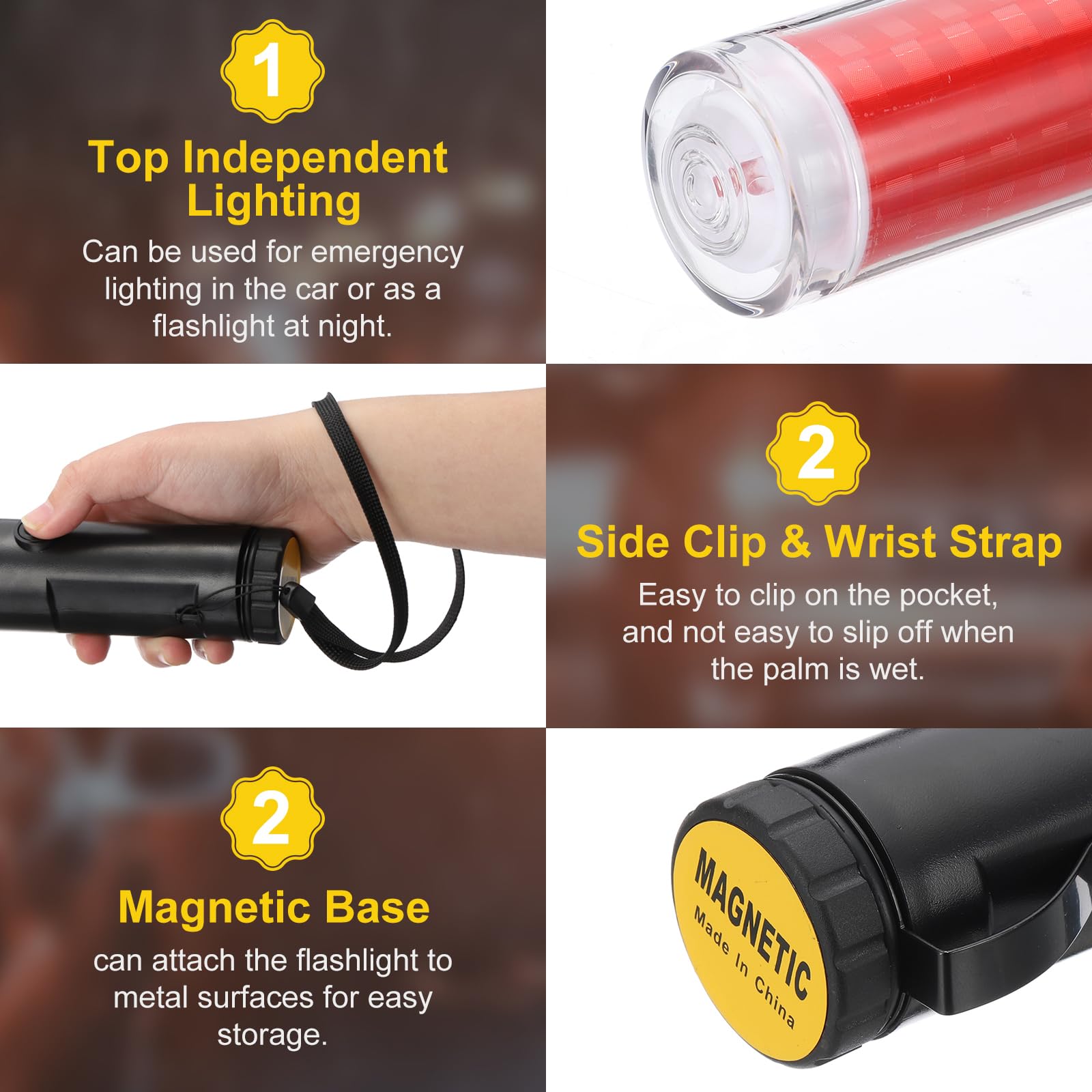 PATIKIL 4 Pack 11 Inch Bacchetta Segnaletica, Bacchetta Controllo Traffico Aereo Torcia LED con 3 Modalità Lampeggiante Clip Laterale Cinturino Polso Lanyard per Parcheggio Guide, Rosso