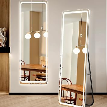 Full Body Mirror, LED Mirror, Stylish, Large, Actress Mirror, Hollywood Style, Stand and Wall Mounted, LED Light, 3 Color Lighting Modes, Touch Panel, Wall Mirror, Size Height 63.0 x Width 19.7 inches 160 x 50 cm