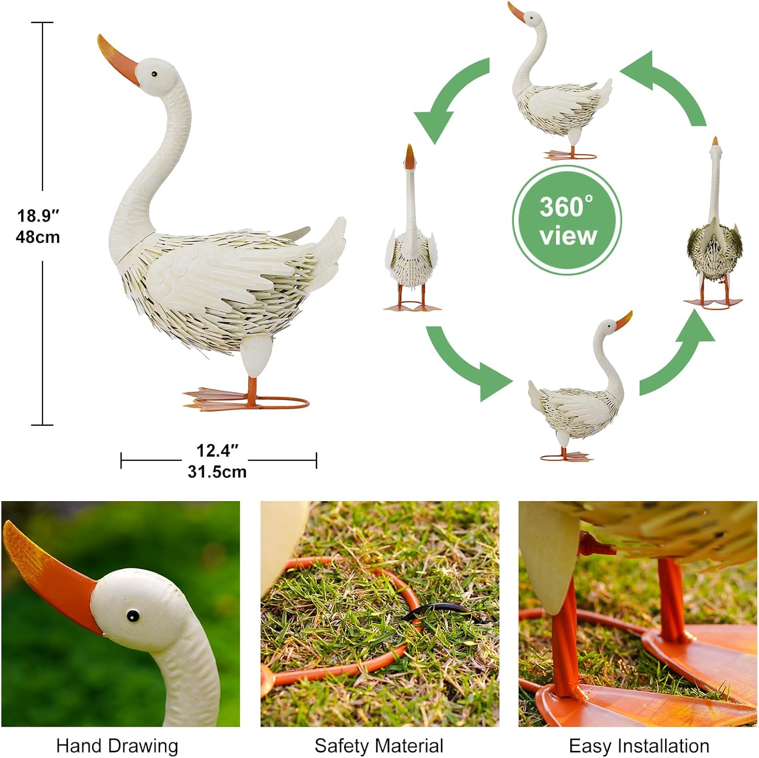 Beige Goose Metal Statue - Outdoor Porch Patio Garden Decor - 19 Inch Metal Home Furnishing Artwork - Unique Goose Gifts