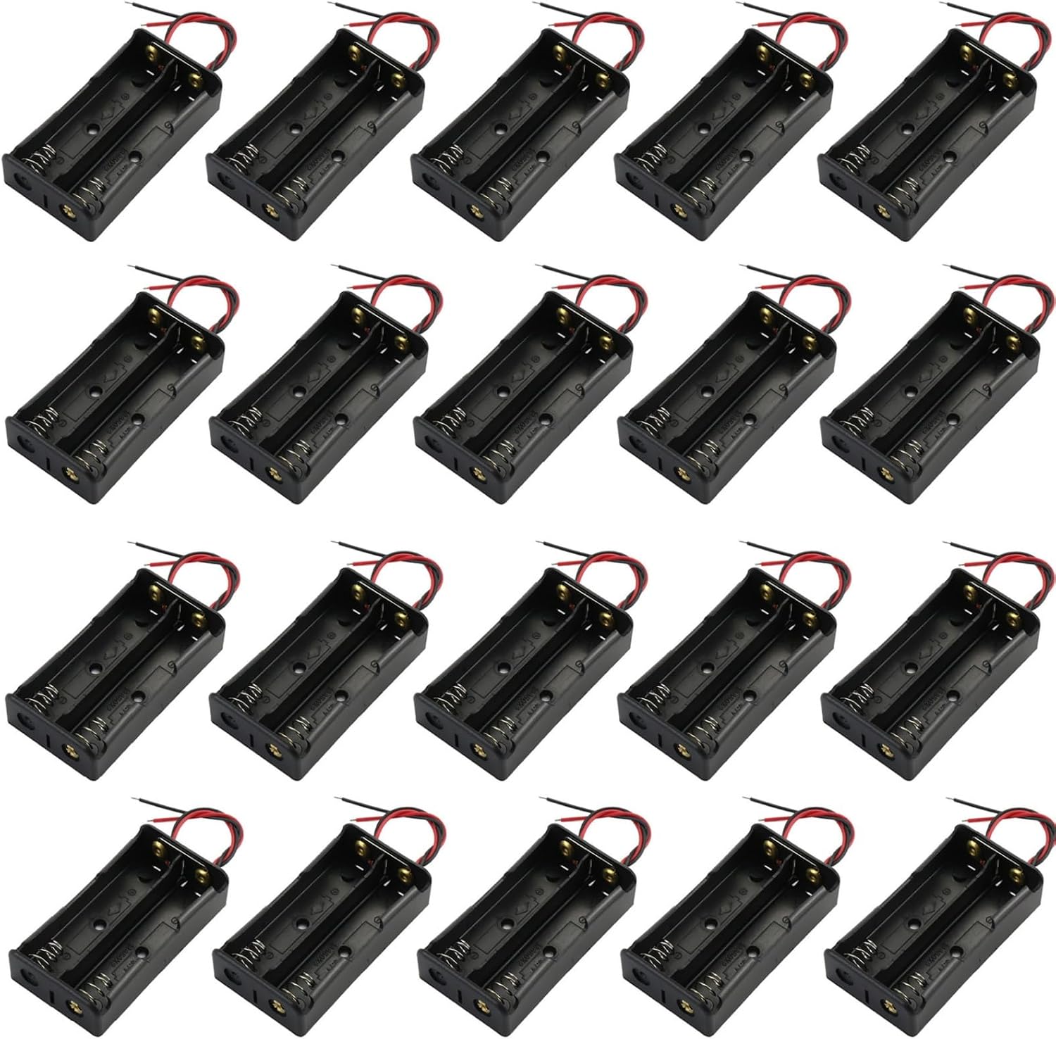 20 Pack 18650 Battery Holder 2 Slot Battery Case with 6in/150mm Lead Wires for 3.7V Series DIY Battery Storage Box Black Plastic Kit