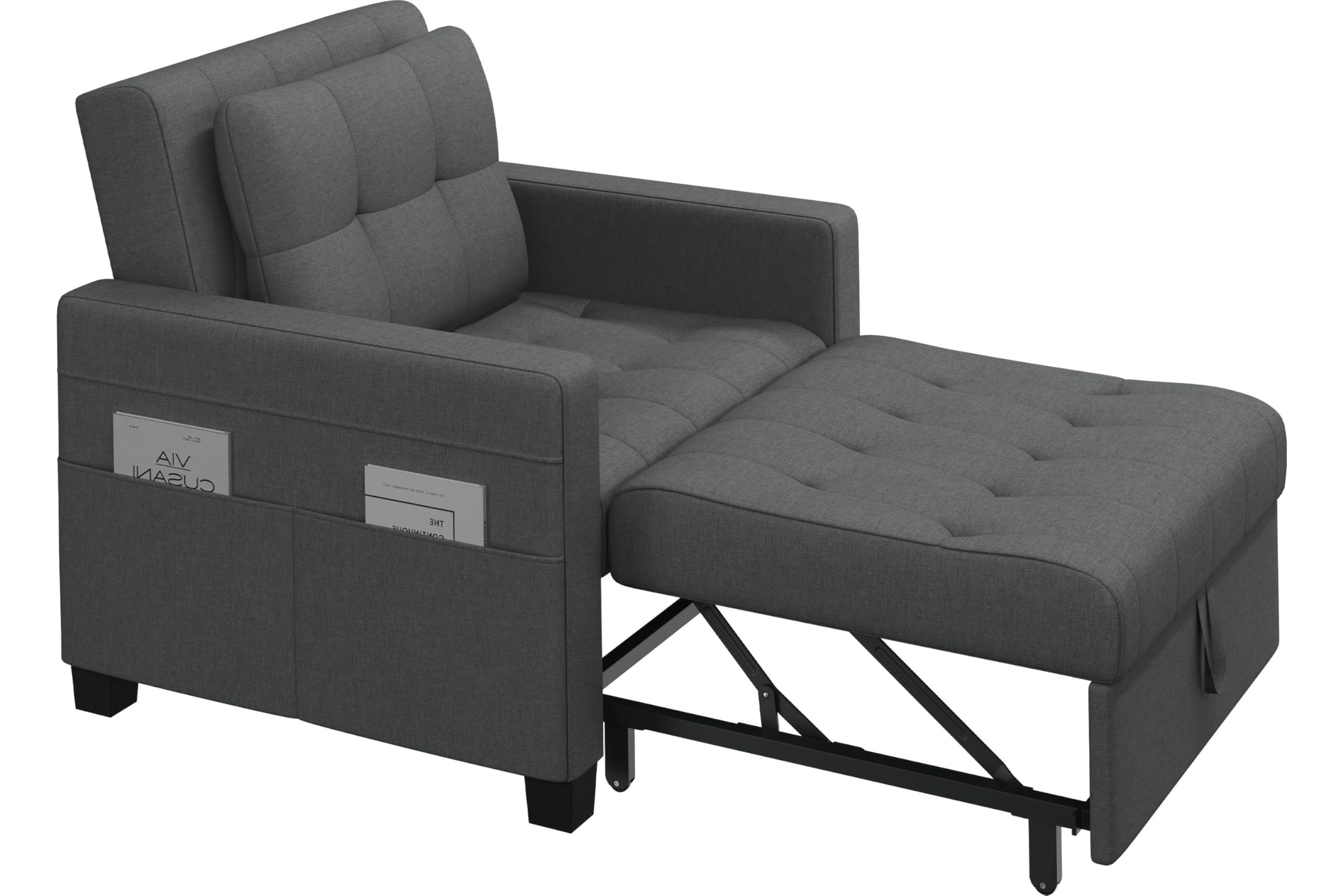 Yaheetech 3 En 1 Sofá Cama Sillón Relax Sofá Individual de 1 Plaza para Dormitorio Sala de Estar Apartamento Sofá con Respaldo Ajustable en 3 ángulo Gris Oscuro