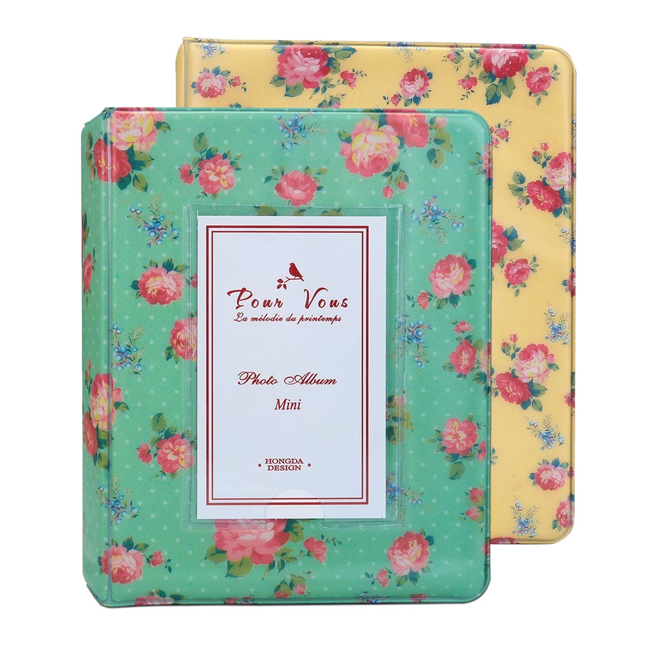 Stela In-stax Album Set of 2 Vintage Flower Floral Mini Photo Album, for Fuji Fujifilm In-stax Mini 8 90 Polaroid, 3-inch Business Credit Name Card Holder (Green/Yellow)-image-24