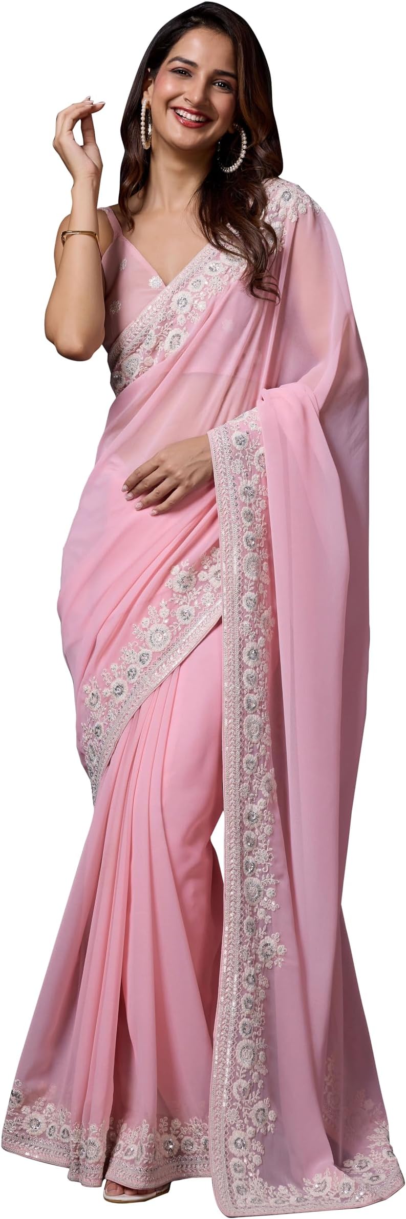 Women's Georgette Embroidery work Saree for women