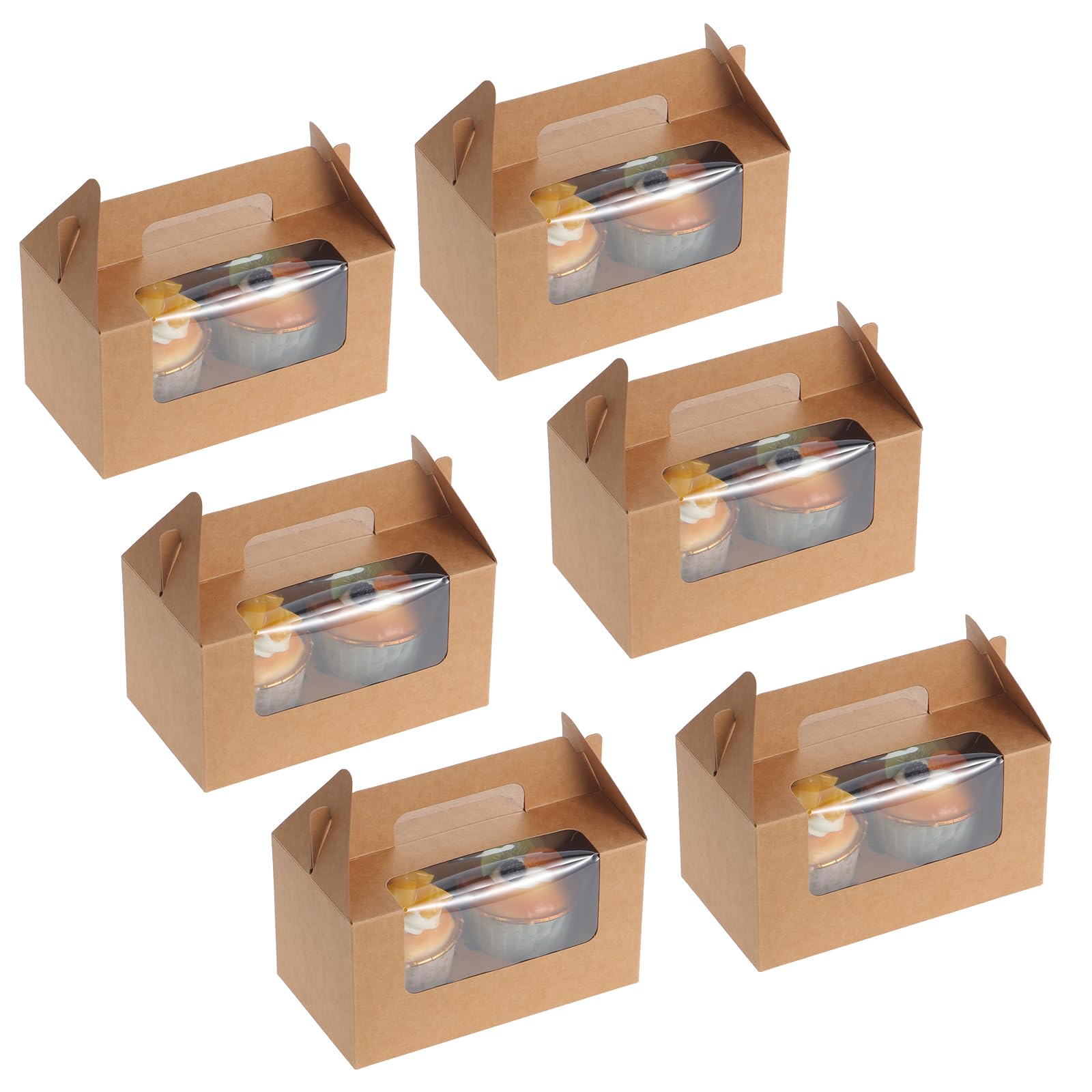 Confezione Da 50 Scatole Per Cupcake Con Finestra E Manico | Contenitori In Cartone Con Inserto Da 6 Fori, 23x15x13cm – Ideali Per Dolci E Dessert
