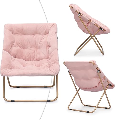 Miniatura 68 de Magshion Silla platillo plegable con otomana para adultos, cómodo asiento de lectura, asiento de piel sintética con marco de metal acolchado grueso