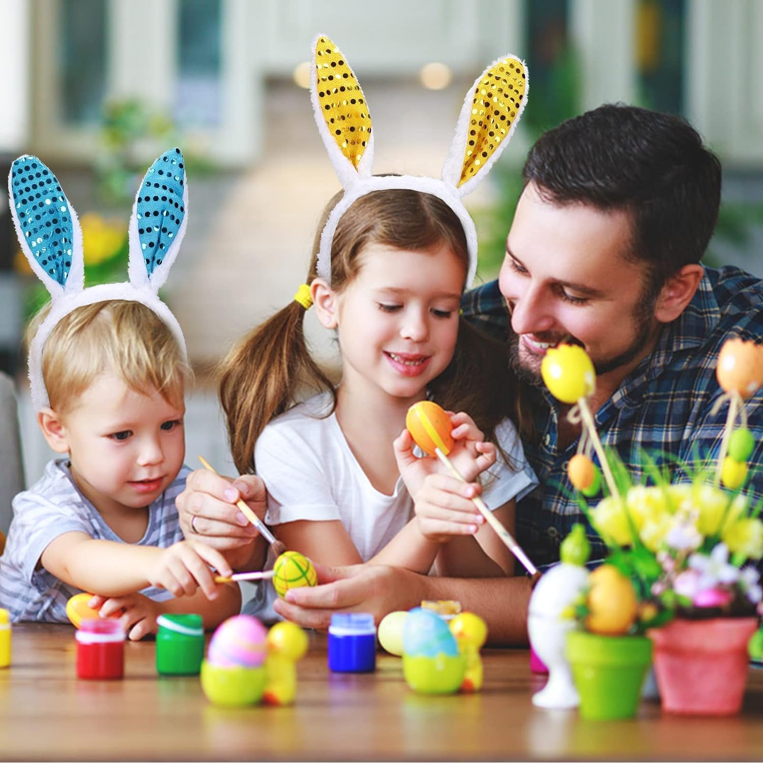 Hollyfield Osterhasenohren-Stirnband, 12-teiliges Plüsch-Hasenohren-Stirnband, Ostern, Partybevorzugung, Kostüm, Verkleidungszubehör, Ostergeschenk für Kinder, Cosplay, Hasenohren, Stirnbänder