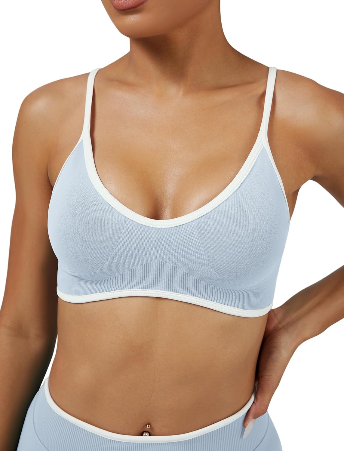 ABOCIW Women's Color Block Sports Bras Seamless Adjustable Spaghetti Straps Workout Gym Bra Wireless Yoga Crop Tops