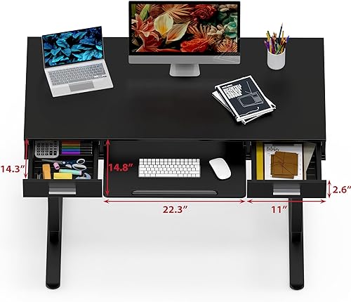 Miniatura 6 de SHW Escritorio eléctrico de altura ajustable de 48 pulgadas con bandeja para teclado y dos cajones, color negro