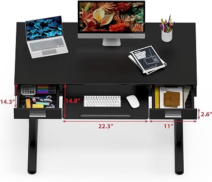 SHW 48-Inch Electric Height Adjustable Desk w/Keyboard Tray, Black