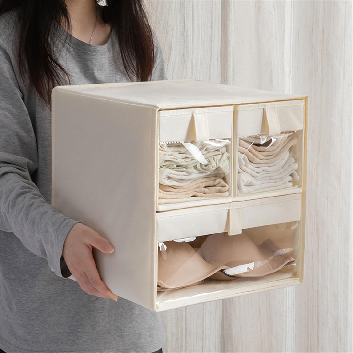 Premium Foldable Wardrobe Organizer Bins Fabric Cube Baskets With Breathable Mesh | Ideal For Sweaters, Blankets, Toys Storage In Closets