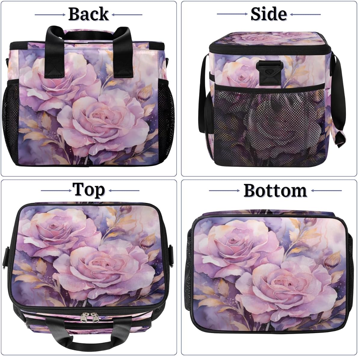 Beautiful Floral Insulated Picnic Backpack Lunch Box for Women Men Picnic Basket Tote Lunch Bag Picnic Bag Portable Lunch Bags for Picnic, Beach, Work, Trip,Office, Camp Pinks Rose
