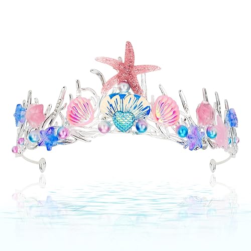 Miniatura 1 de CIEHER Corona de sirena para mujeres y niñas, diadema de sirena, tiara de estrella de mar, corona de concha, decoración de fiesta de sirena,