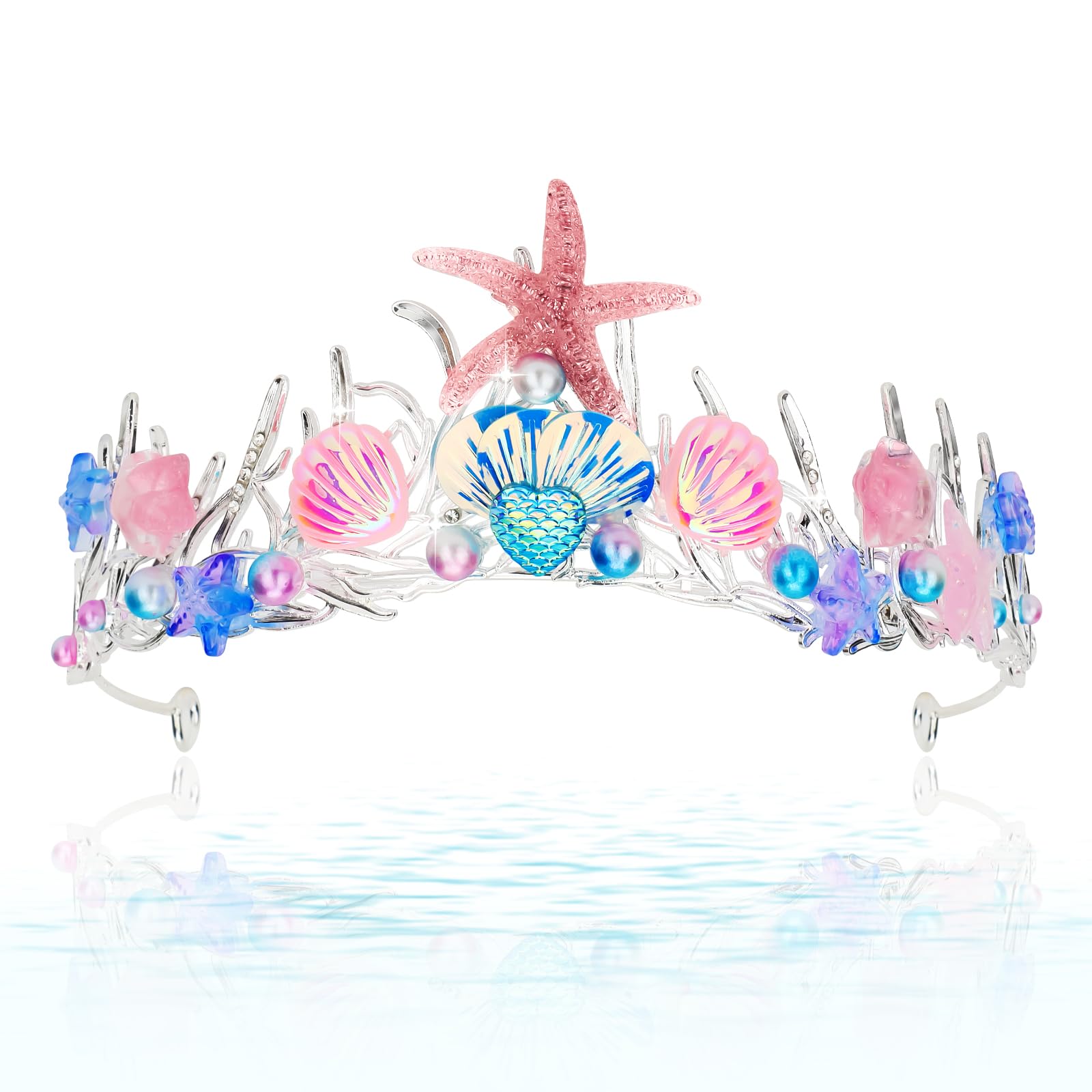 CIEHER Mermaid Crown Starfish Tiara Seashell Headband for Girls' Party Decorations and Costume Accessories