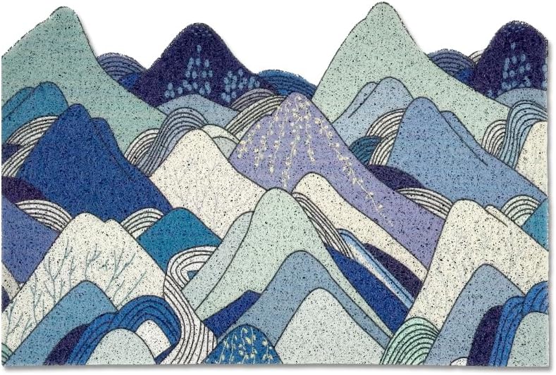 Blue Mountain Entrance Door Mat, Japanese Style Anti Skid Doormat, PVC Coil Door Mats for Home, Washable Entryway Doormat