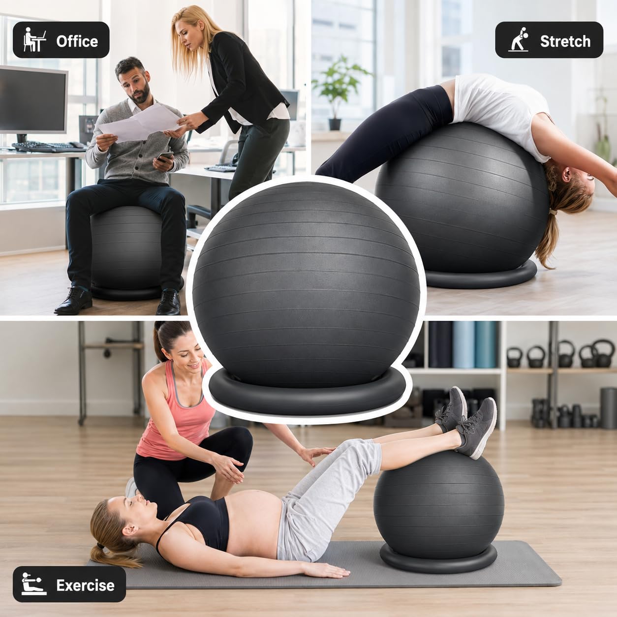 Krzesło Fitness Piłka do Ćwiczeń z Podstawą do Domowej Siłowni 65cm