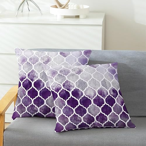 Miniatura 3 de CaliTime - Juego de 2 fundas de almohada pintadas a mano con cadena de enrejado colorida.