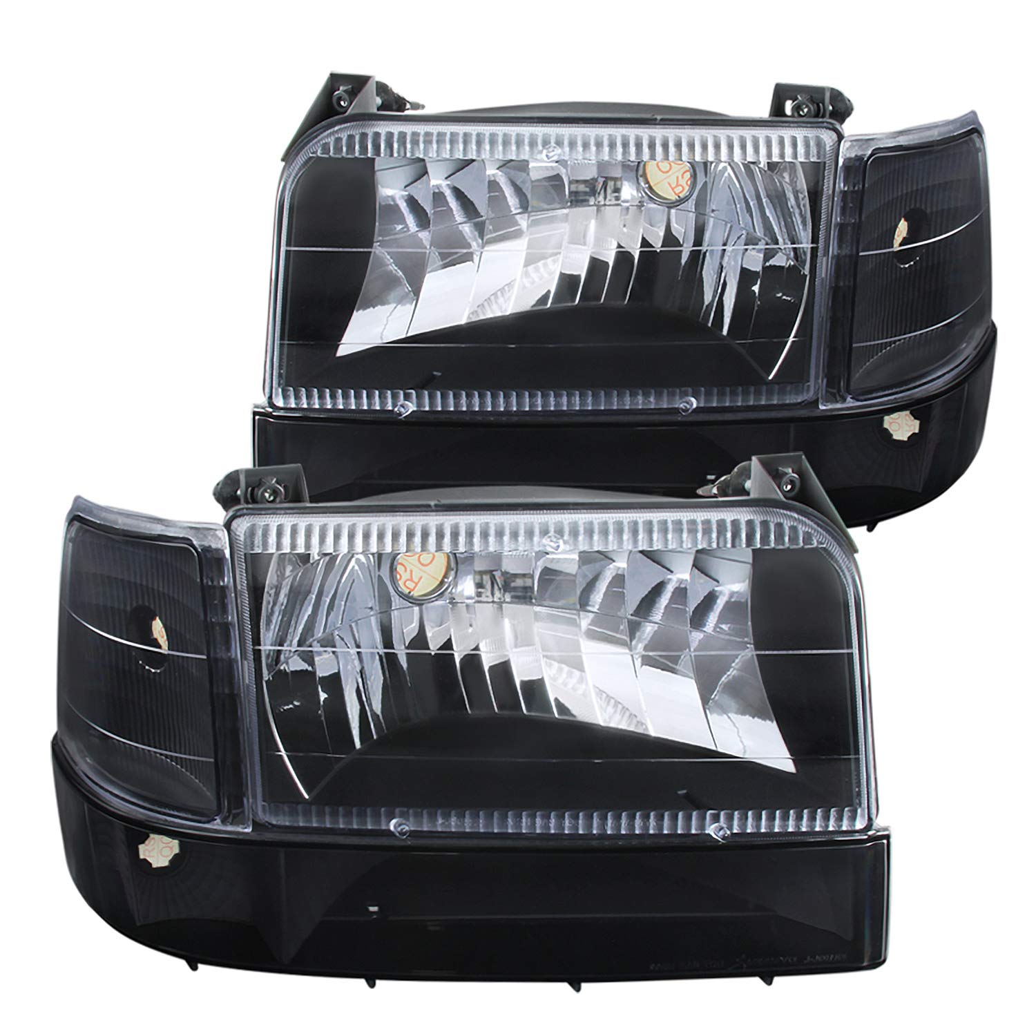 Spec-D Tuning Bronco Black Headlights + Bumper Lights Signal Lights + Corner Lights Lamps Compatible with Ford F150 1992-1996 L+R Pair Assembly