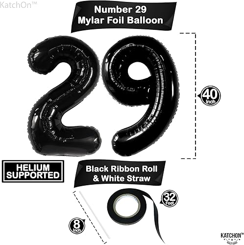 Miniatura 2 de KatchOn, Globos negros del número 29, gigantes, 40 pulgadas, decoraciones de cumpleaños 29 para hombres, globos de cumpleaños 29, globos negros 29,