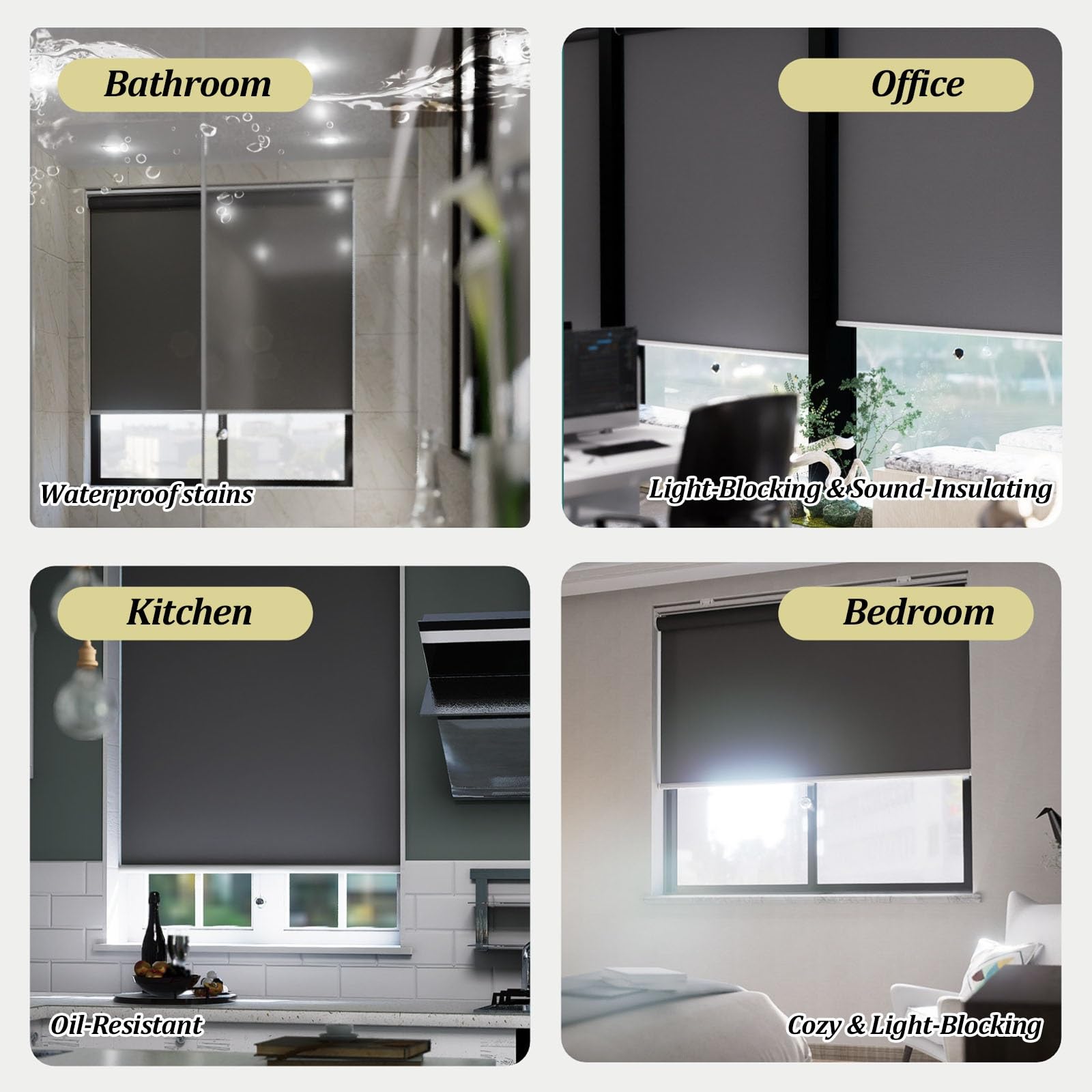 Verdunkelungsrollo Innen Kabellos, Sonnenschutz Rollläden mit Federsystem für Fenster, Thermoisoliert mit UV- Und Sichtschutz, Verdunkelungsrollos für Zuhause Und Büro(Beige,110x180cm/43.3x70.8'')