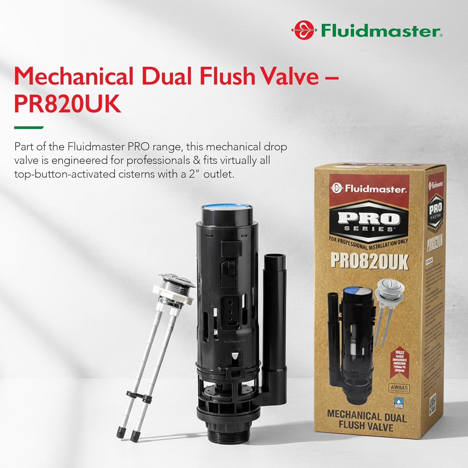 Fluidmaster PRO820UK Mechanical Dual Flush Valve, Black