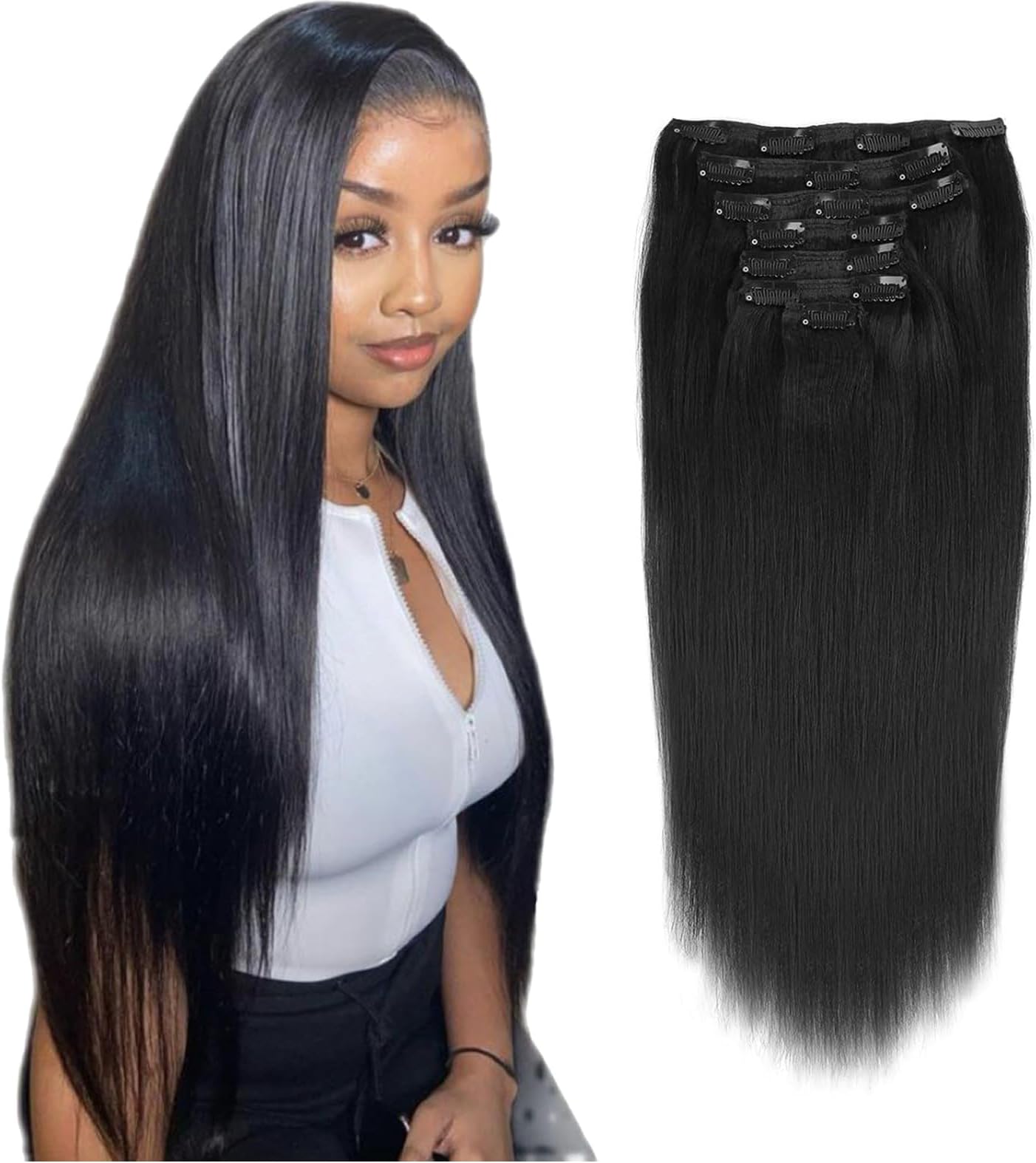 Amazon.com : Nicewander Kinky Straight Clip ins 22in Human Hair Clip In ...