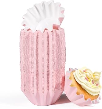 Pink Cupcake Liner,100 Count Standard Muffin Wrappers Non-stick Greaseproof 210g PET Coated Paper Baking Cups for Wedding,Baby Shower,Valentines Day Cupcake Liners, No Muffin Pan Needed