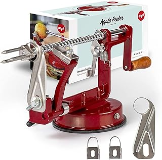Apple Peeler Slicer Corer - Heavy Duty Apple Pealer with Suction Base - Old Fashioned Spiral Cutter - Durable Peeling Machine - Including 3 Additional Replacement Blades