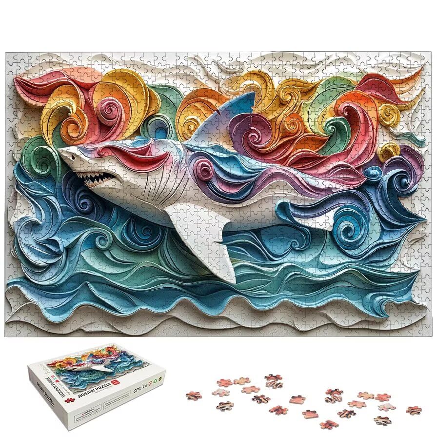 Puzzle 2000 Piezas Color para Adultos, Puzzle Tiburón de Madera con Caja Regalo para...