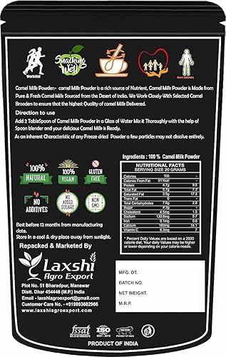 Miniatura 2 de Leche orgánica de camello en polvo, liofilizada, sin gluten, sin aditivos, sin conservantes, 100, 3.53 onzas