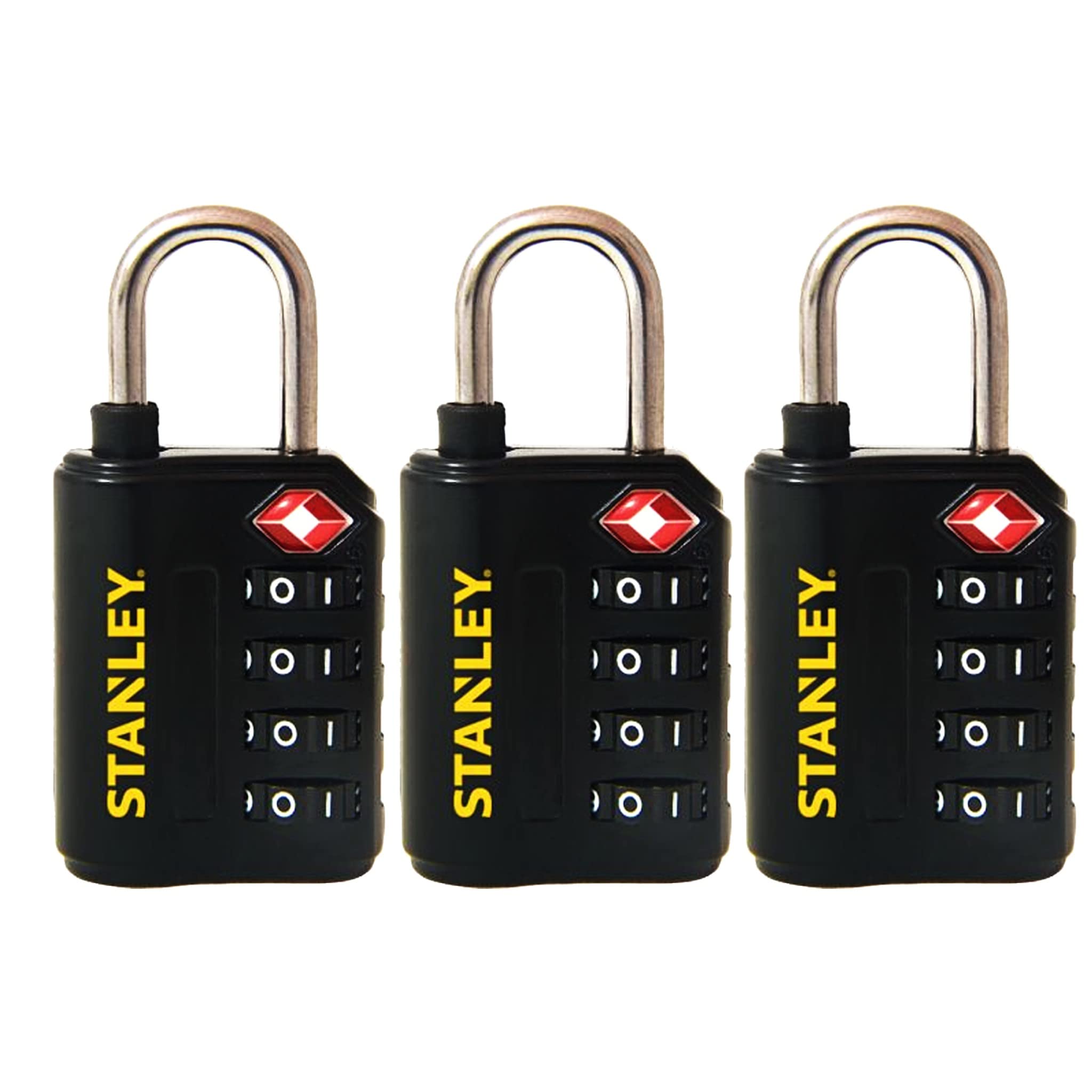 Bricoloco Candado TSA taquilla o maleta de combinación de 4 dígitos-Candado seguridad viaje homologado. Zinc Garantía 10 años (Lote de 3 candados negros y 3 amarillos)