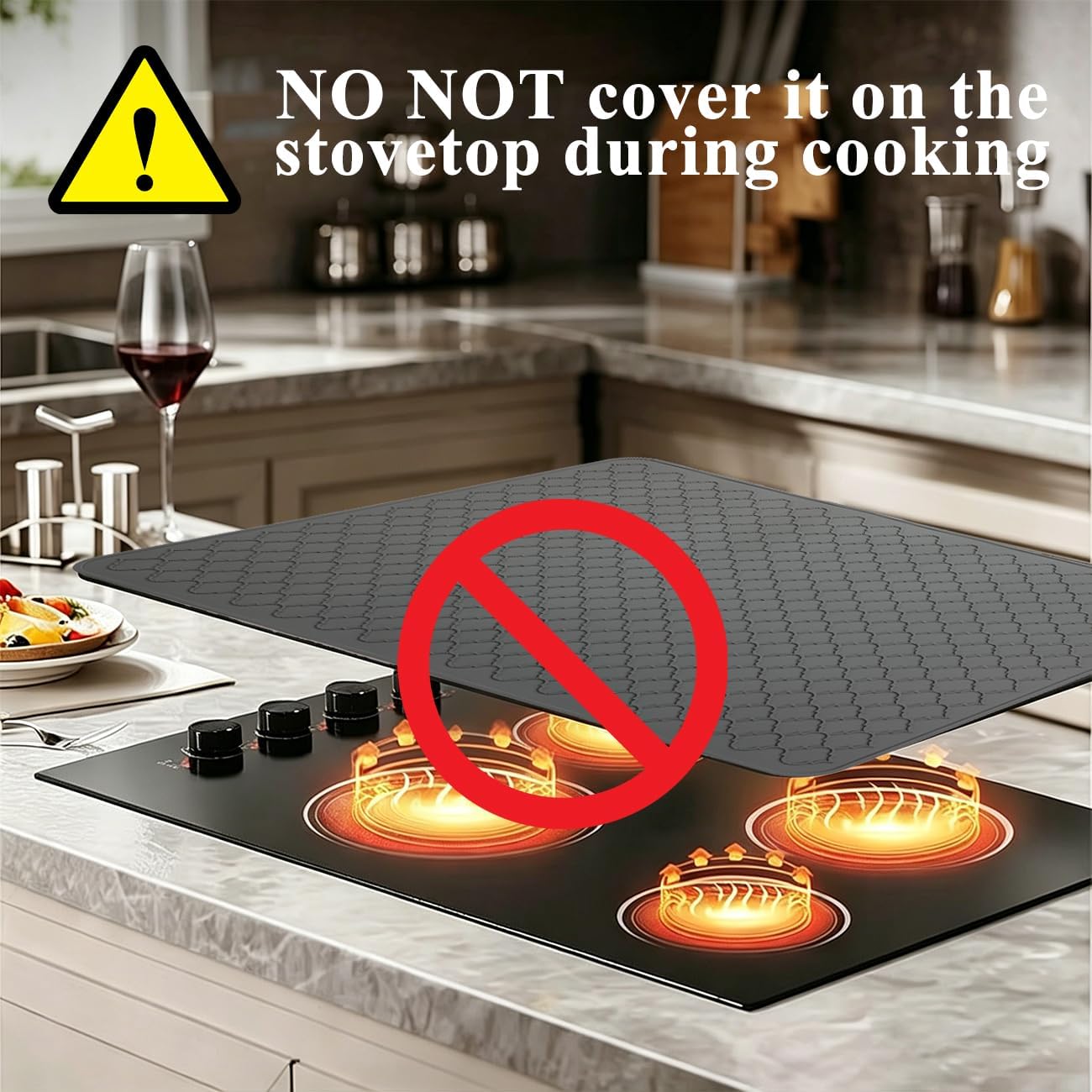 Silicone Stove Top Cover for Electric Stove- Range Covers for Electric Stove,Silicone XXL Dish Drying Mat, Glass Cooktop Covers, Flat RV Range top Mats (Gray, 20"x28")